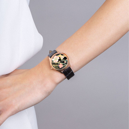 Schmuckuhr Désirée / Alligator Uhrenband - schwarz glänzend