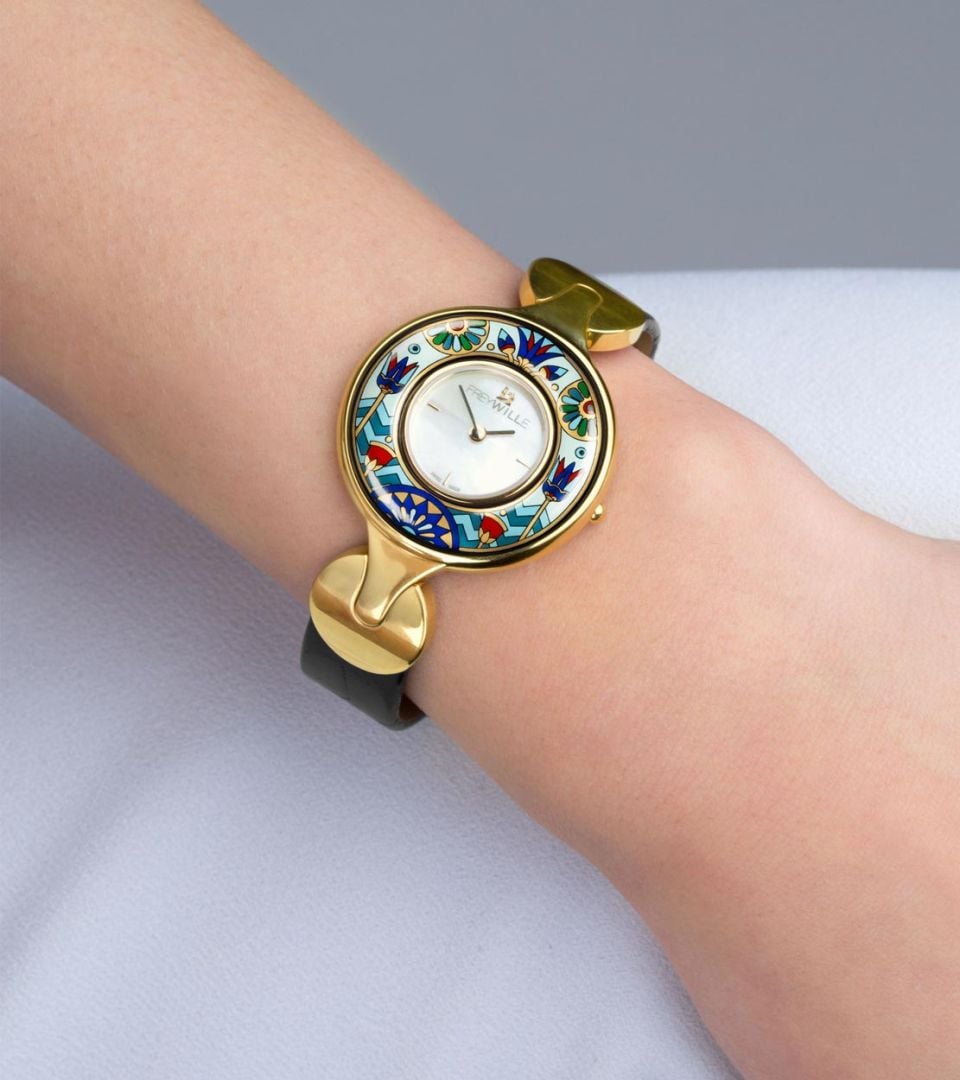 Watch Helena / Alligator watch strap - zwart