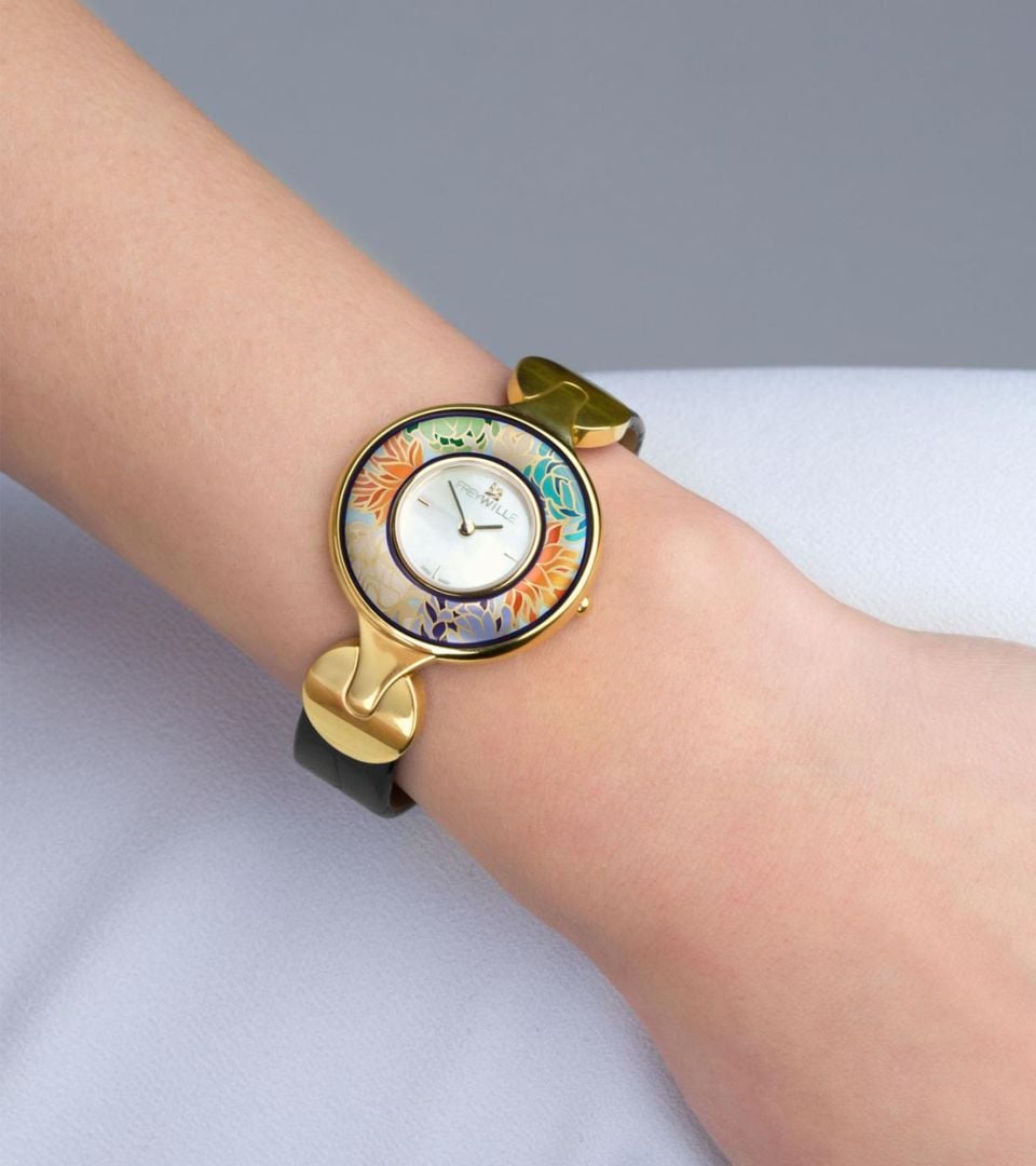 Montre-Bijou Helena / bracelet montre en cuir de veau - noir