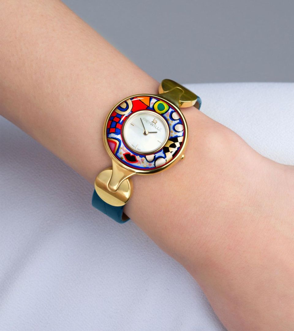 Watch Helena / Alligator watch strap - zwart