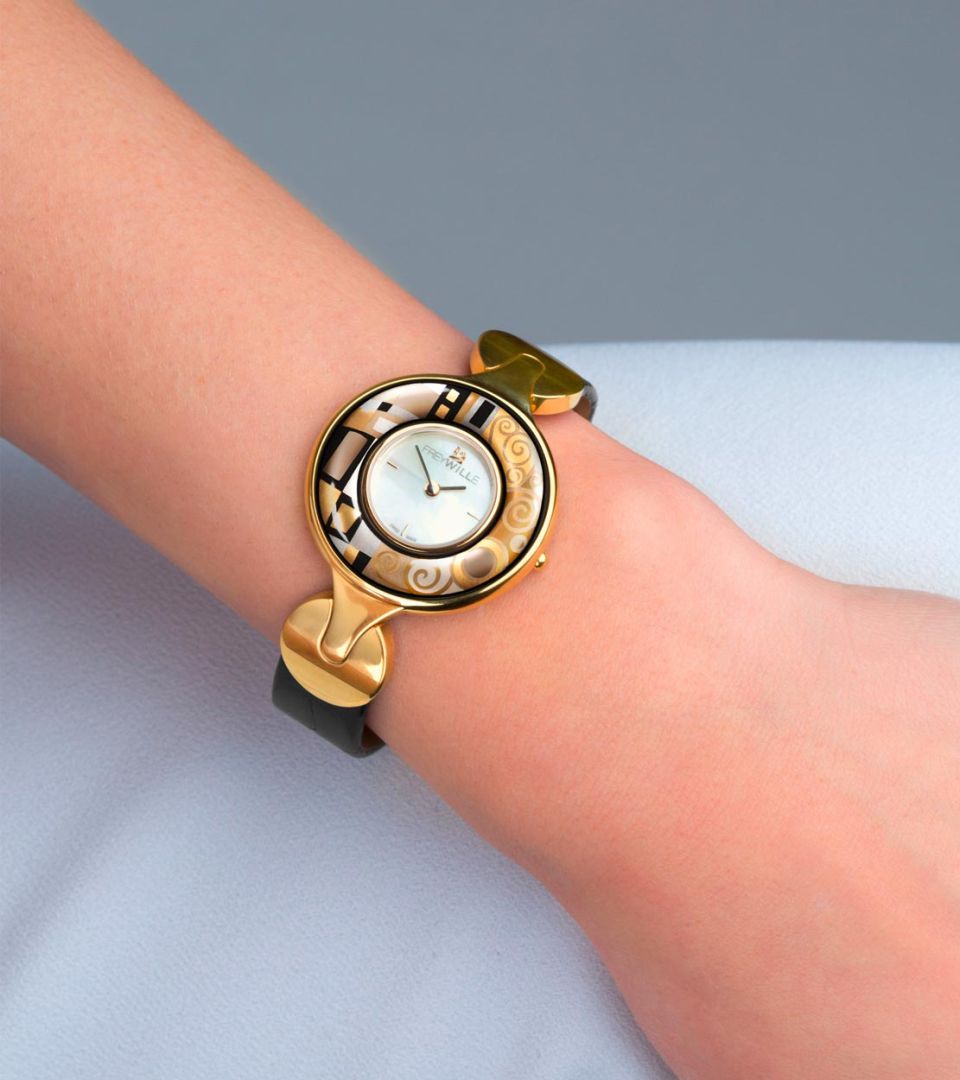 Watch Helena / Alligator watch strap - zwart