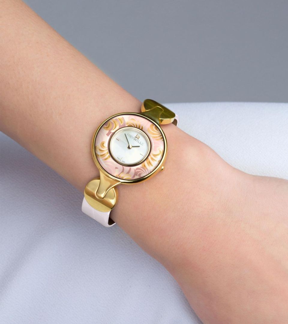 Reloj Helena / correa de reloj de cocodrilo - blanca