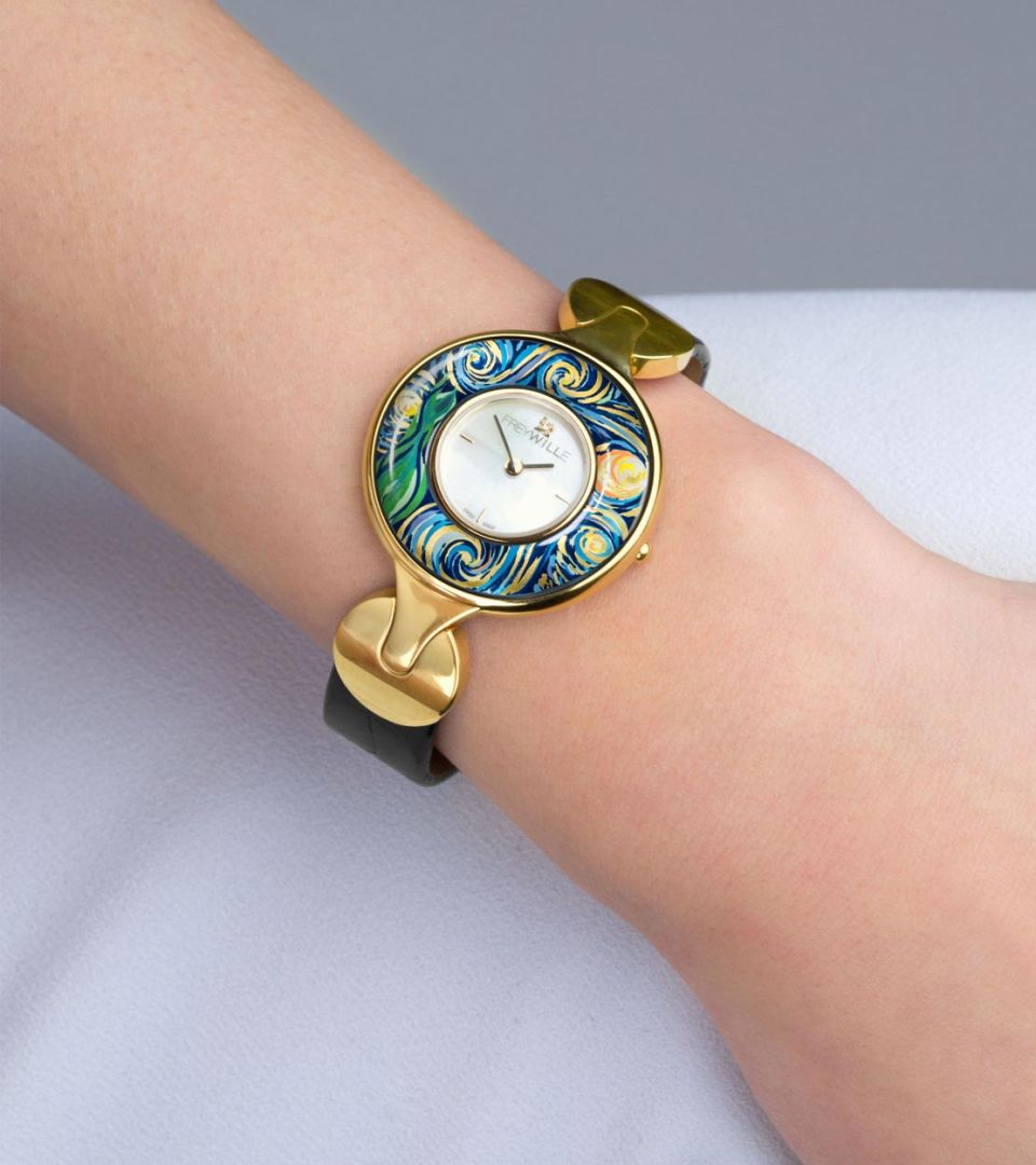 Reloj Helena / Correa de piel de cocodrilo - negra