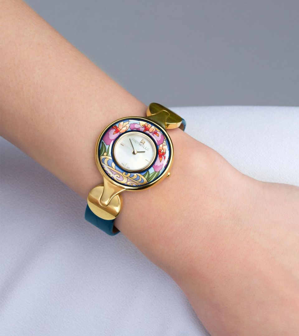 Watch Helena / Alligator watch strap - blue