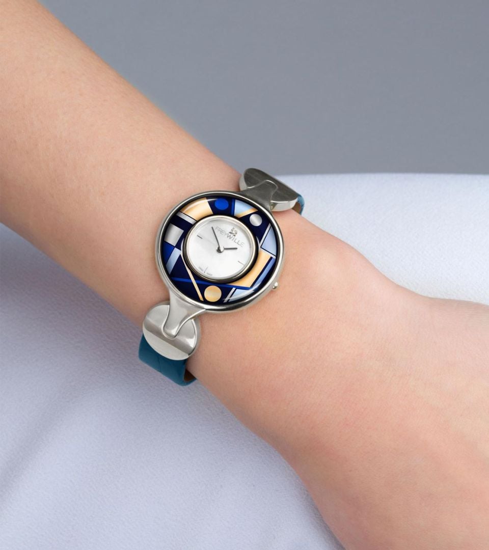 Reloj Helena / correa de reloj de cocodrilo - azul