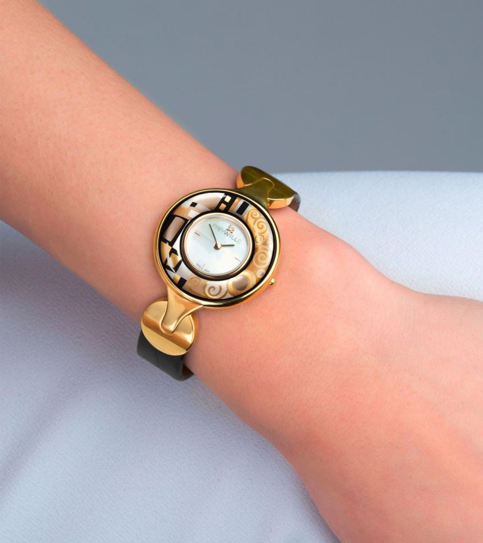 Watch Helena / Calf leather watch strap - black