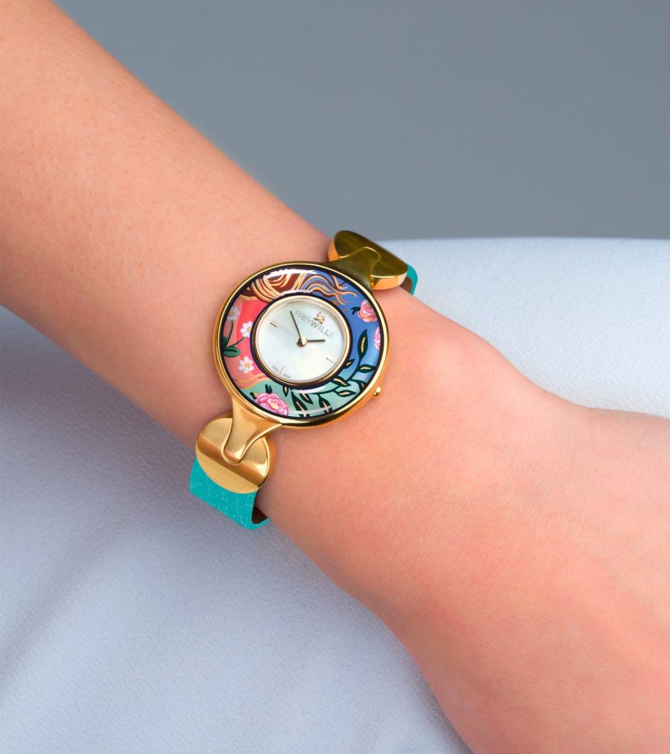 Watch Helena / Calf leather watch strap - turquoise