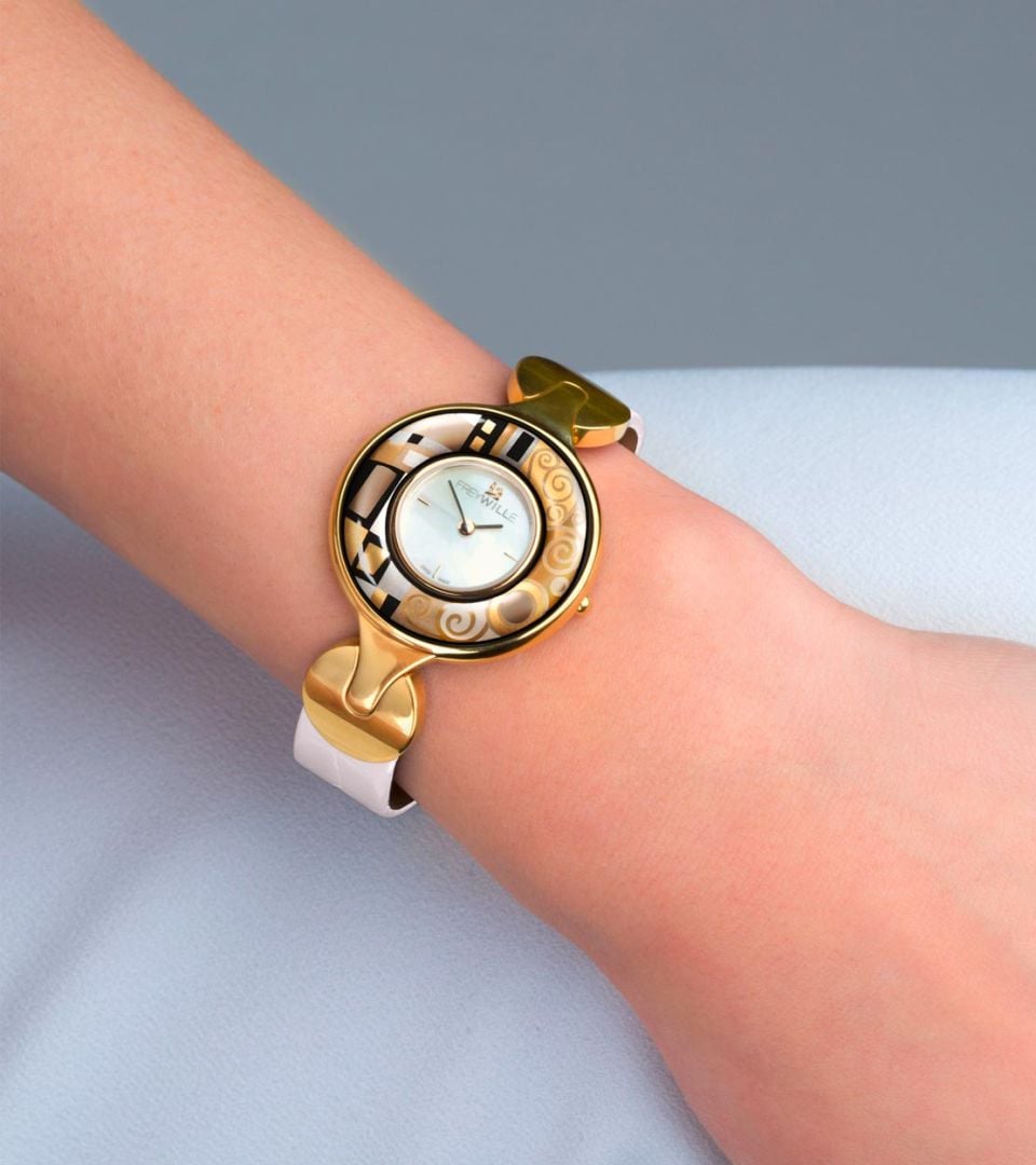 Watch Helena / Alligator watch strap - wit