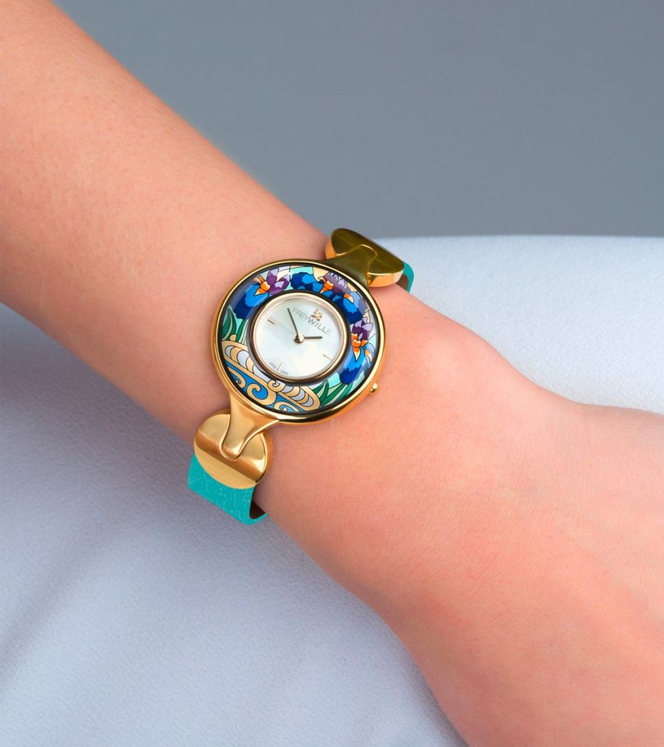 Montre-Bijou Helena / bracelet montre en cuir de veau - turquoise